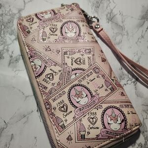 Pink Unicorn Zip-Around Wristlet Wallet with Detachable Strap